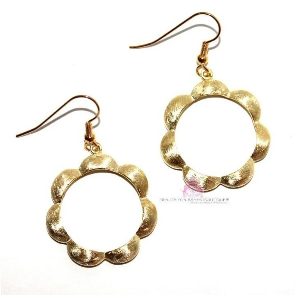Open Flower Gold Plated Dangle Earrings - New w/Tags